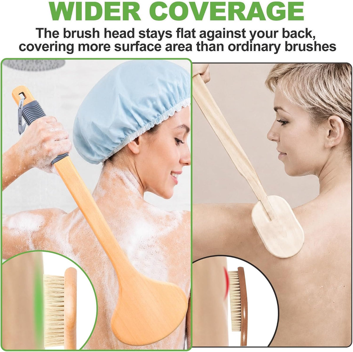 Bath Brush Long Handle for Shower, Back Scrubber Boar Bristle Brush