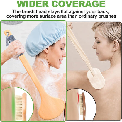 Bath Brush Long Handle for Shower, Back Scrubber Boar Bristle Brush