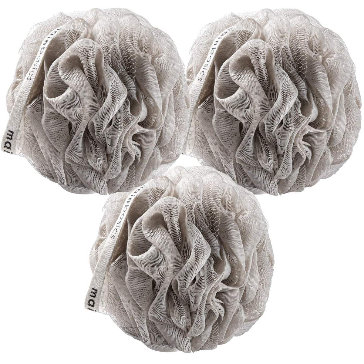 MainBasics Shower Loofah Sponge Pouf, Set of 3, Seaweed Infused
