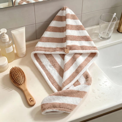 Thicken Microfiber Hair Towel Wrap, Hair Towel Wrap for Women, Super Absorbent Quick Dry Hair Turban for All Hair Style Anti Frizz, Large Hair Drying Towel with Button (Two-Tone)