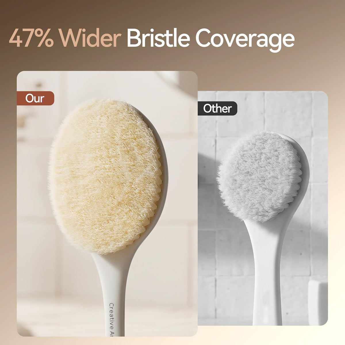 Soft Bristles Back Brush for Shower Women, Long Handle Body Scrubber White