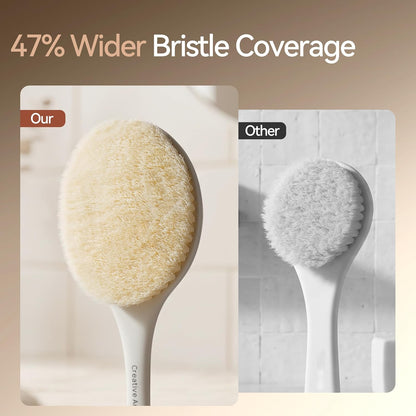 Soft Bristles Back Brush for Shower Women, Long Handle Body Scrubber White
