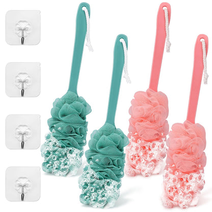 2Pack Back Scrubber for Shower Loofah with Long Handle, Shower Brush for Body, 17″ Loofah on a Stick for Men Women Bathing Accessories, Scrubber Sponge for Exfoliating Bath Brushes (Beige & Green)