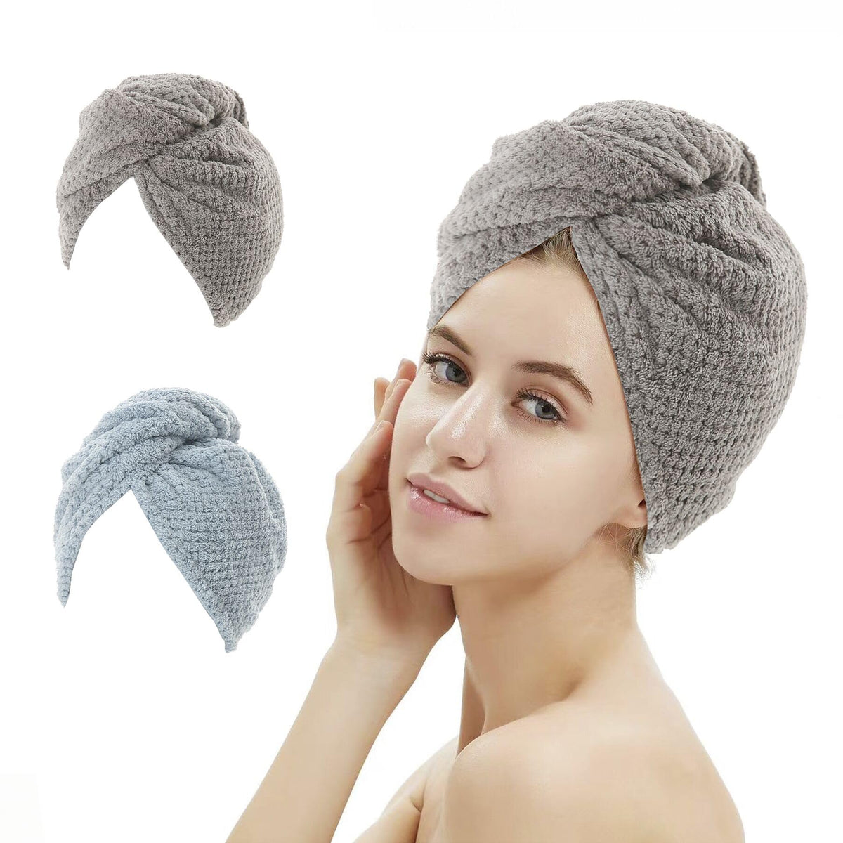 M-bestl 2 Pack Microfiber Hair Towel Wrap with Button,Quick Dry(Pink&Beige)