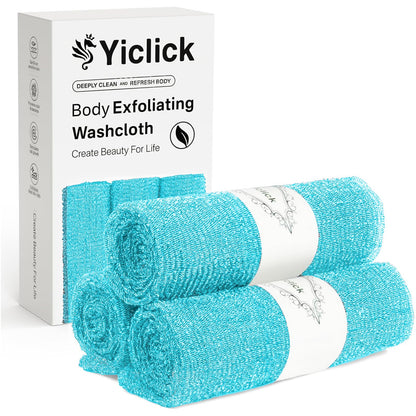 Yiclick Exfoliating Washcloth Towel, Japanese Exfoliating Wash Cloth, Korean Body Scrubber Exfoliator, Back Scrubber Washer for Shower Bath, Body Scrub African Net Sponge Loofah Luffa (Colors)
