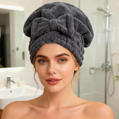 Microfiber Hair Drying Towels Head wrap with Bow-Knot Shower Cap Hair Turban hairWrap Bath Cap for Curly Long & Wet Hair Gift for Women