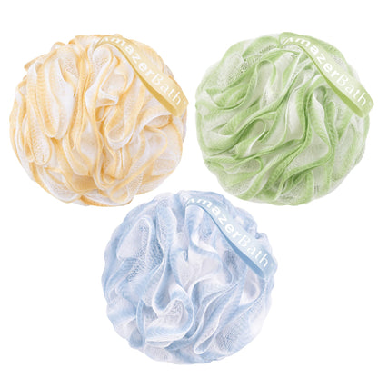 AmazerBath Loofah Sponge, Shower Loofah for Men and Women - Body Scrubber Loofa Set of 3 Classic Black & White Edge, Bath Sponge 60g/PCS