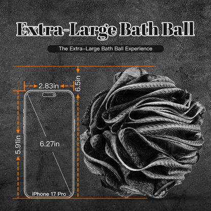 Charcoal 100g Loofah Sponge, Loofah with Hanging Loop 4 pcs, XXXL Mesh Black Bath Sponge Puff Set, Exfoliating & Soothing Shower Loofah for Men – Back & Body Bath Sponge