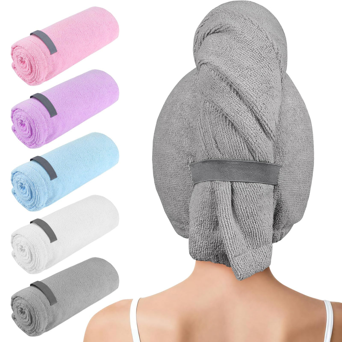 AIDEA Hair Towel Wrap, 5 Pack Absorbent Fast Drying Hair Towels 40"×20"
