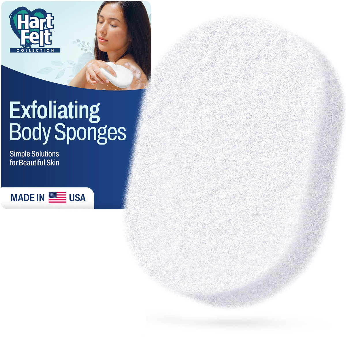 HartFelt Bath Sponges for Shower | Oval Body Wash Scrubber for Exfoliating Skin | Clean and Refresh Body, Back & Arms | Chemical-Free Body Sponge | Made in USA - Pack of 6