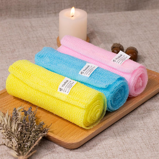 Yiclick Exfoliating Washcloth Towel, Japanese Exfoliating Wash Cloth, Korean Body Scrubber Exfoliator, Back Scrubber Washer for Shower Bath, Body Scrub African Net Sponge Loofah Luffa (Colors)