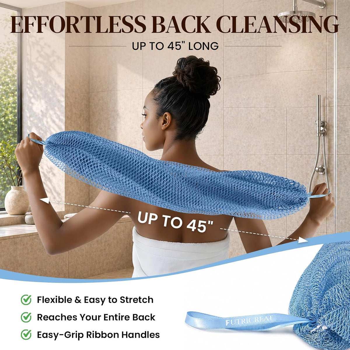 4 Pack Authentic African Net Sponge, Exfoliating Washcloth, Back Scrubber