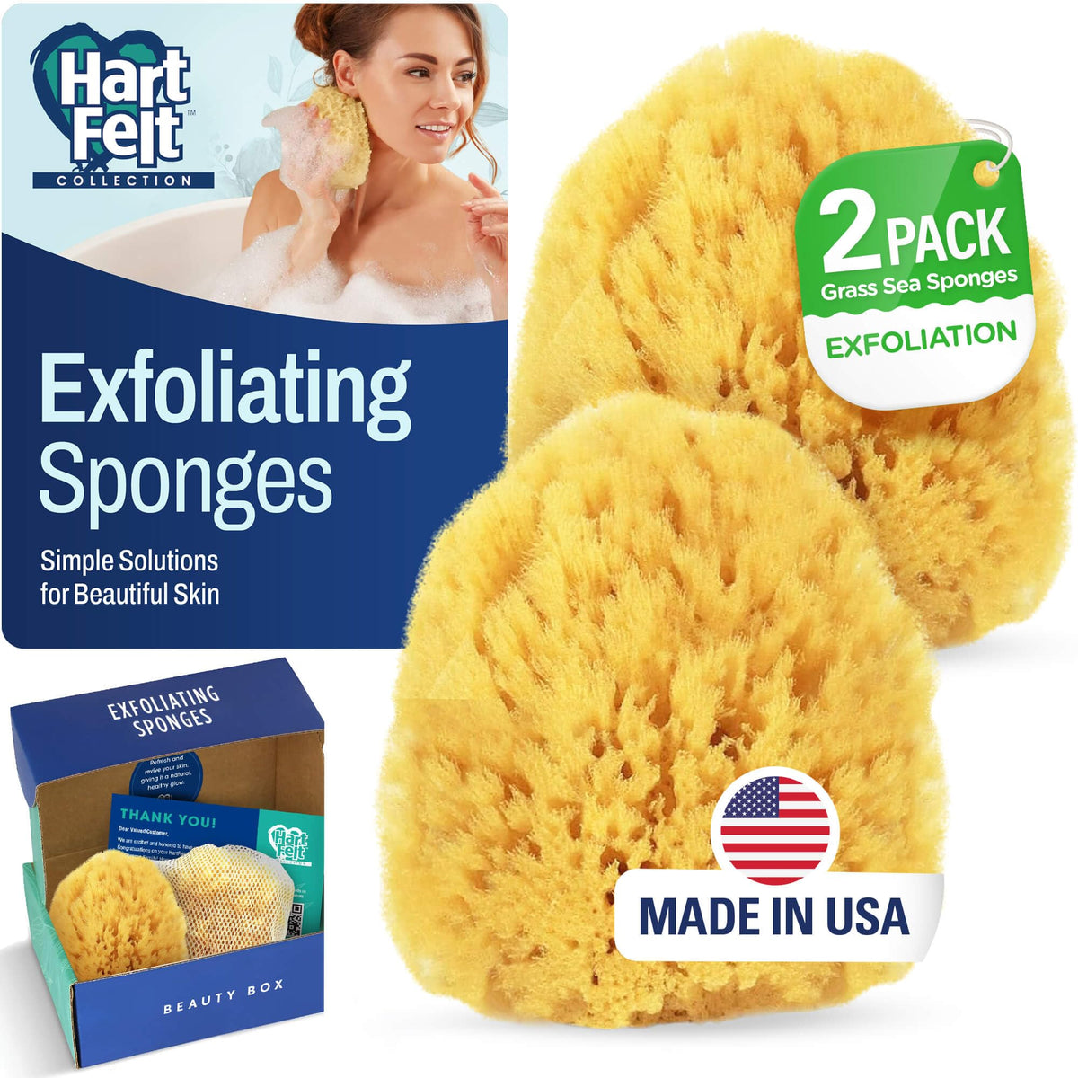 HartFelt Bath Sponges for Shower | Oval Body Wash Scrubber for Exfoliating Skin | Clean and Refresh Body, Back & Arms | Chemical-Free Body Sponge | Made in USA - Pack of 6