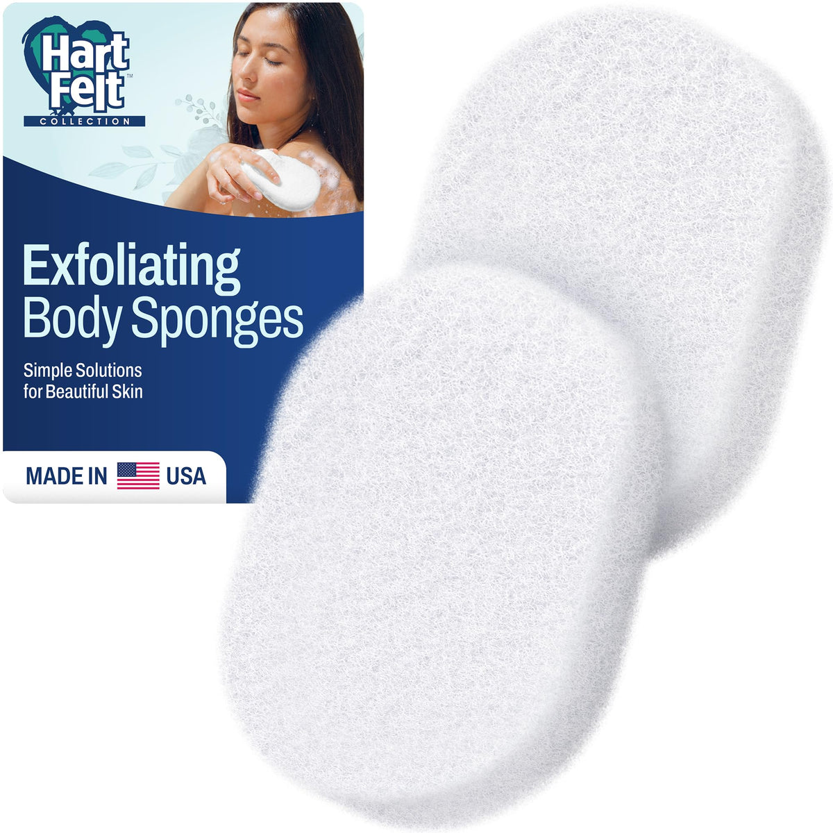HartFelt Bath Sponges for Shower | Oval Body Wash Scrubber for Exfoliating Skin | Clean and Refresh Body, Back & Arms | Chemical-Free Body Sponge | Made in USA - Pack of 6