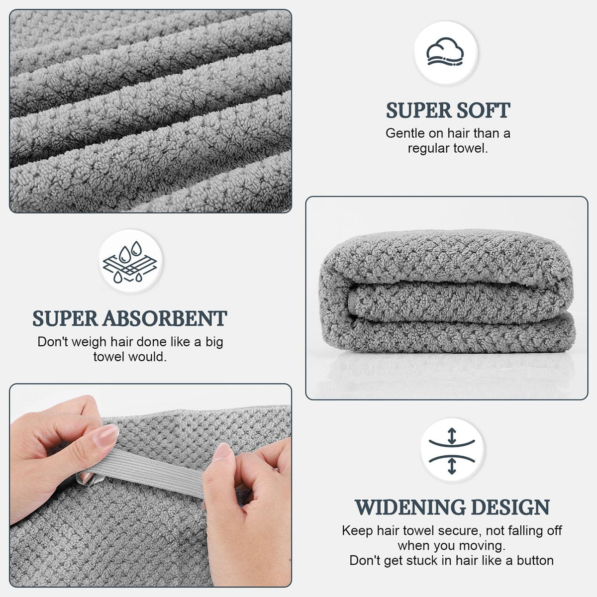 2 Pack Microfiber Hair Towel XL 41" x 24" Fast Dry, Soft, Absorbent