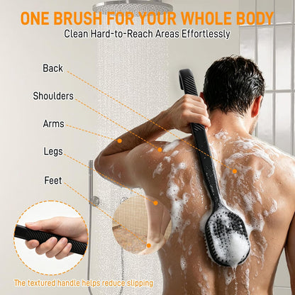 Silicone Back Scrubber for Shower, 17-Inch Long Handle Body Bath Brush