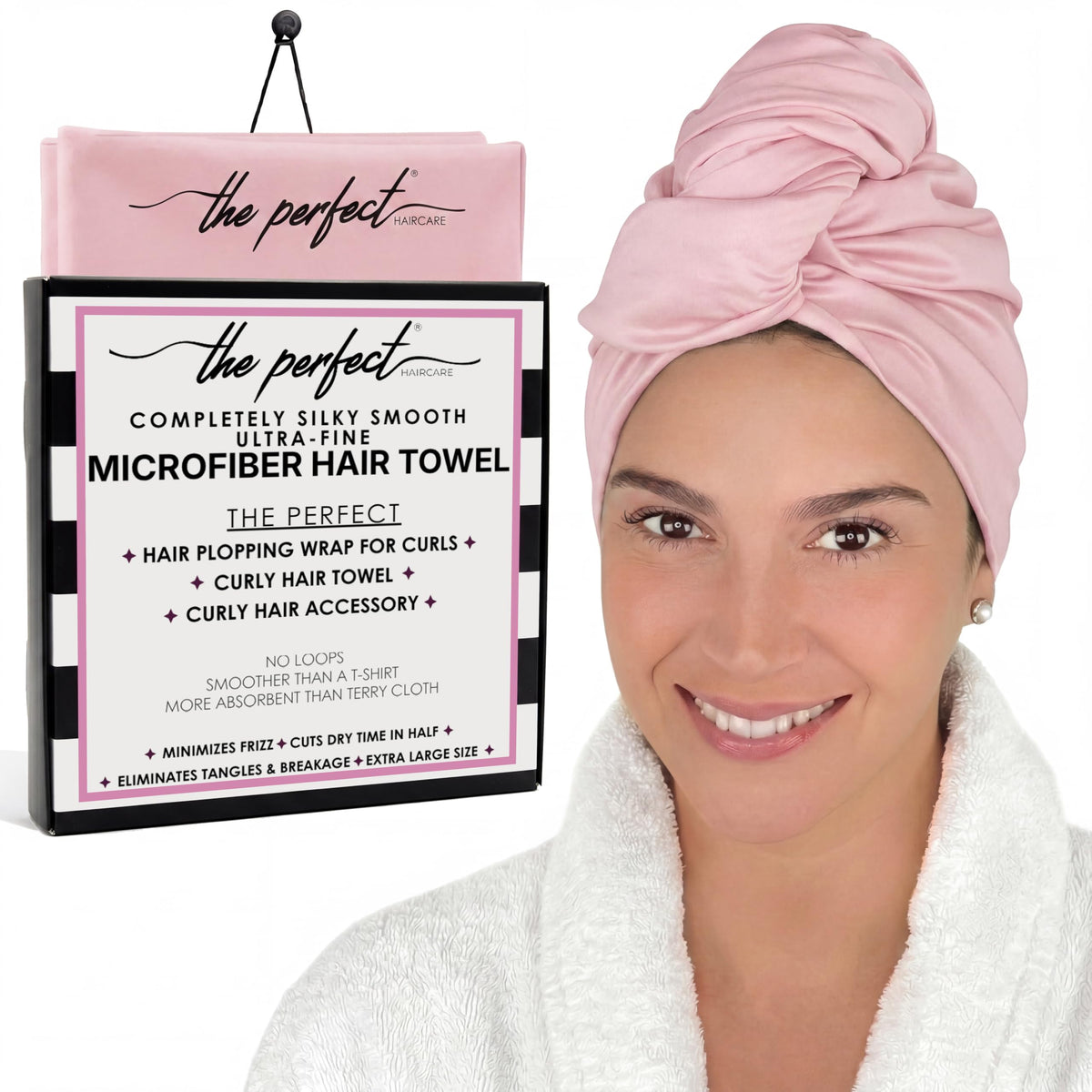 Microfiber Hair Towel Wrap for Women – Large Fast Drying Hair Towel with Patented Clip – Anti-Frizz, Super Absorbent, Silky Smooth Microfiber – Plopping Hair Wrap for Curly, Wavy & Straight Hair