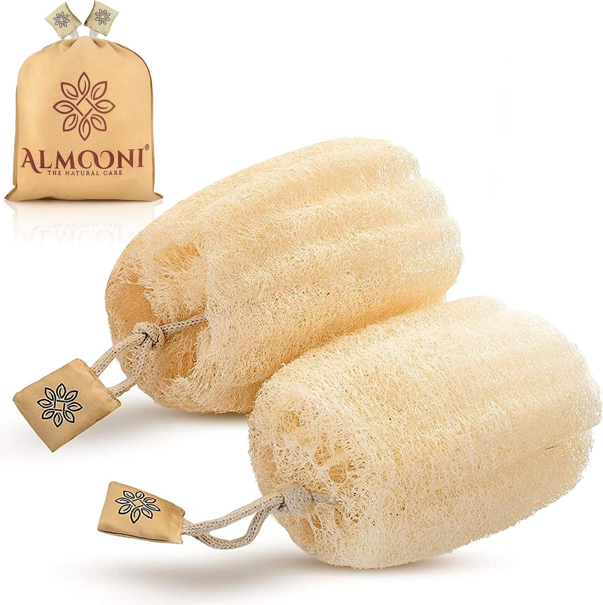 ALMOONI Natural Loofah Body Scrubber, Egyptian Loofah Sponge, 3 Count