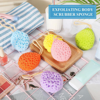 FoldTier 6 Pcs Bath Sponge Deep Cleansing Body Loofah Gentle and Deep Exfoliating Body Scrubber Bath Accessories Men Women Baby Sponge for Bathing Shower (Bright Color)