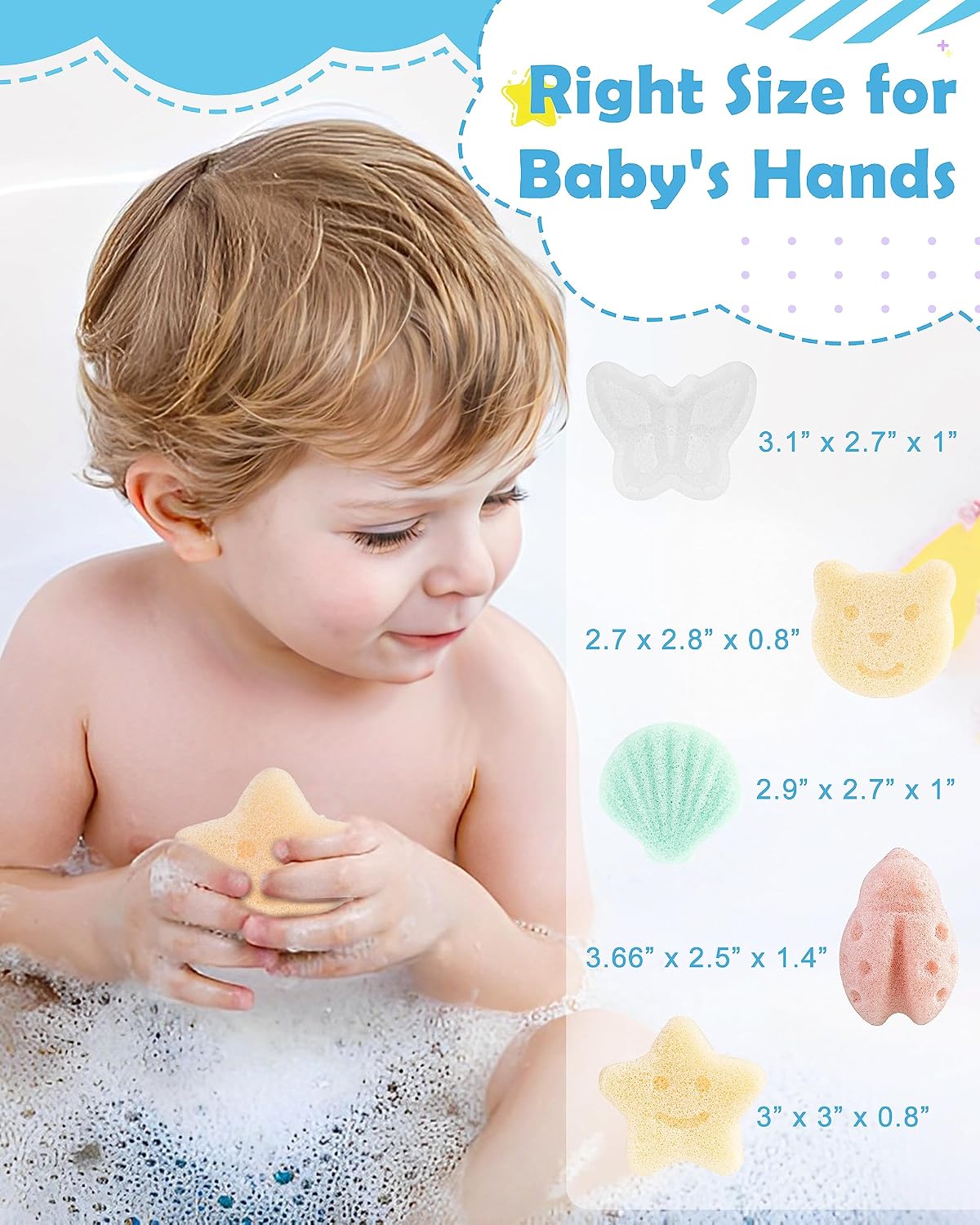 Konjac Baby Sponges, 5Pcs Natural Cute Shapes for Infants