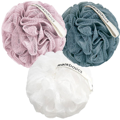 MainBasics Shower Loofah Sponge Pouf, Set of 3, Seaweed Infused