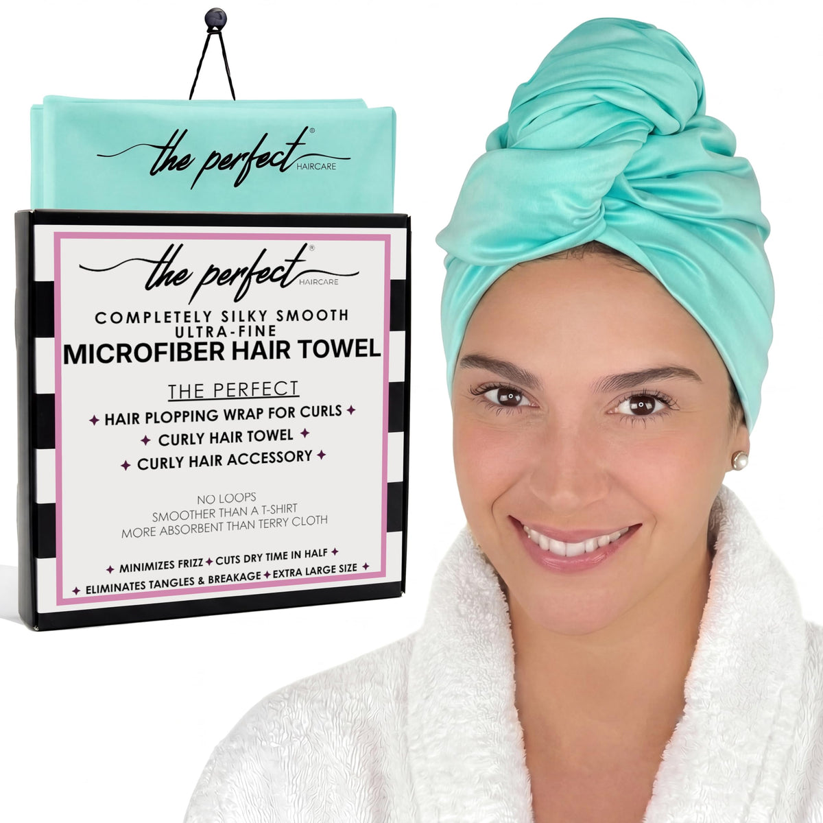 Microfiber Hair Towel Wrap for Women – Large Fast Drying Hair Towel with Patented Clip – Anti-Frizz, Super Absorbent, Silky Smooth Microfiber – Plopping Hair Wrap for Curly, Wavy & Straight Hair