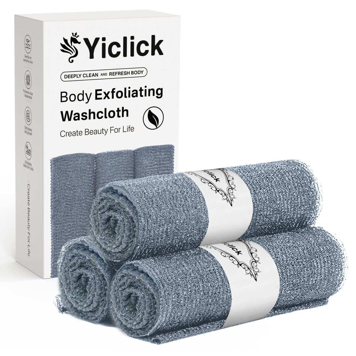 Yiclick Exfoliating Washcloth Towel, Japanese Exfoliating Wash Cloth, Korean Body Scrubber Exfoliator, Back Scrubber Washer for Shower Bath, Body Scrub African Net Sponge Loofah Luffa (Colors)