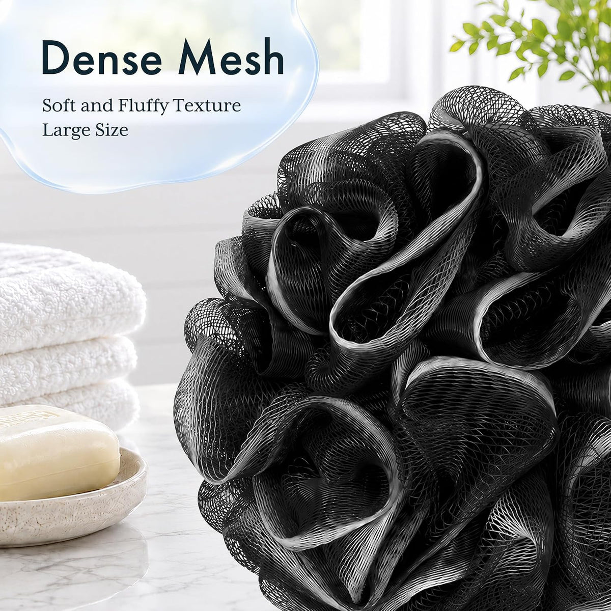 AmazerBath Loofah Sponge, Shower Loofah for Men and Women - Body Scrubber Loofa Set of 3 Classic Black & White Edge, Bath Sponge 60g/PCS