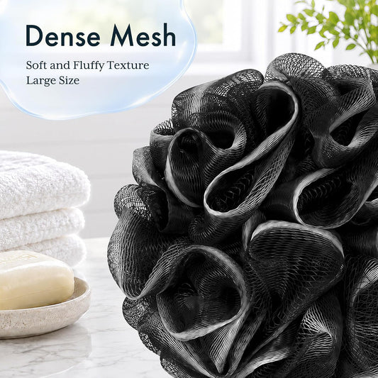 AmazerBath Loofah Sponge, Shower Loofah for Men and Women - Body Scrubber Loofa Set of 3 Classic Black & White Edge, Bath Sponge 60g/PCS