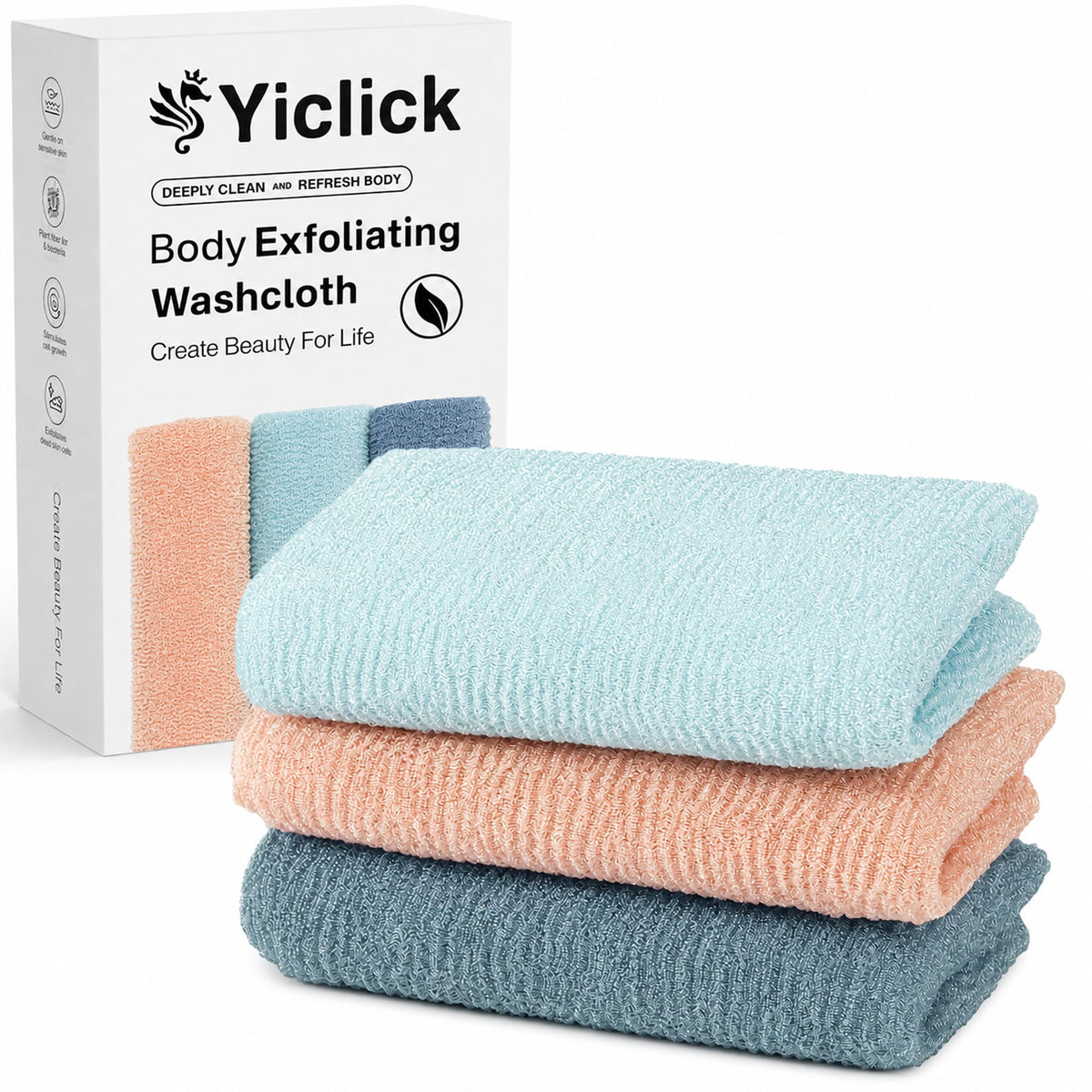 Yiclick Exfoliating Washcloth Towel, Japanese Exfoliating Wash Cloth, Korean Body Scrubber Exfoliator, Back Scrubber Washer for Shower Bath, Body Scrub African Net Sponge Loofah Luffa (Colors)