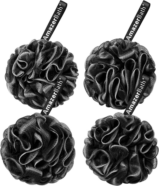 AmazerBath Loofah Sponge 75g/Piece, Loofah for Men Body Scrubber - Bath Sponge Loofa Set of 4 Black (Large)