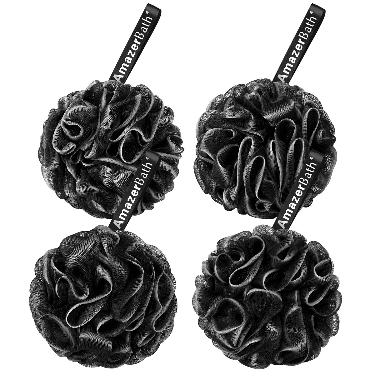 AmazerBath Loofah Sponge 60g/Piece, Exfoliating Bath Sponge Body Scrubber - Loofa Set of 4 Grey Blue-Pink-Grey-White