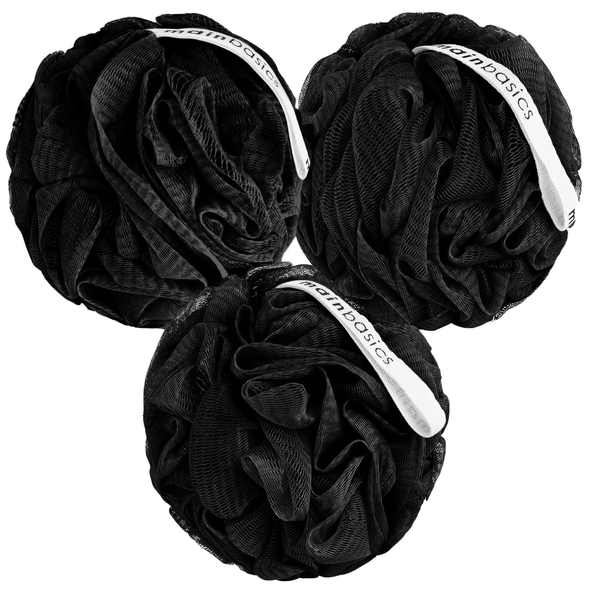 MainBasics Shower Loofah Sponge Pouf, Set of 3, Seaweed Infused
