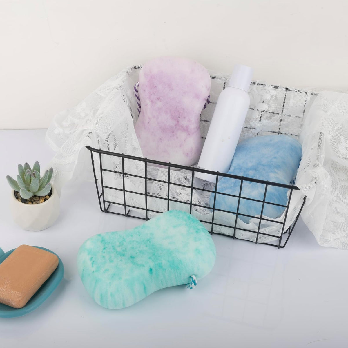 3 Pcs Bath Sponge for Women/Men, Exfoliating Body Sponges Bath Sponges, 3 Colors Pouf Foam Loofahs Sponge to Spa Reusable