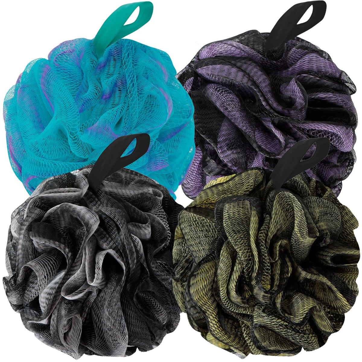 BCKENEY Bath Loofah Shower Sponge Body Back Scrubber Soft Mesh Shower Puffs Exfoliating Loofa for Women & Men Bath Accessories Cleaning Tool (4Pack 60G Loofah Sponge, Forest Fairy)