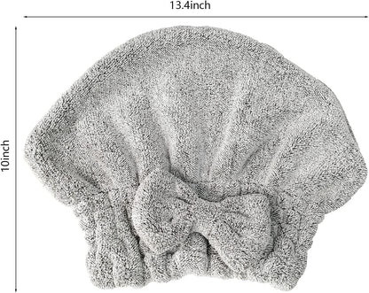 Microfiber Hair Towel Wrap, Soft Absorbent & Quick Drying Cap Set for Curly Thick Hair, Women & Girls - 2 Pcs (Stripe & Gray)