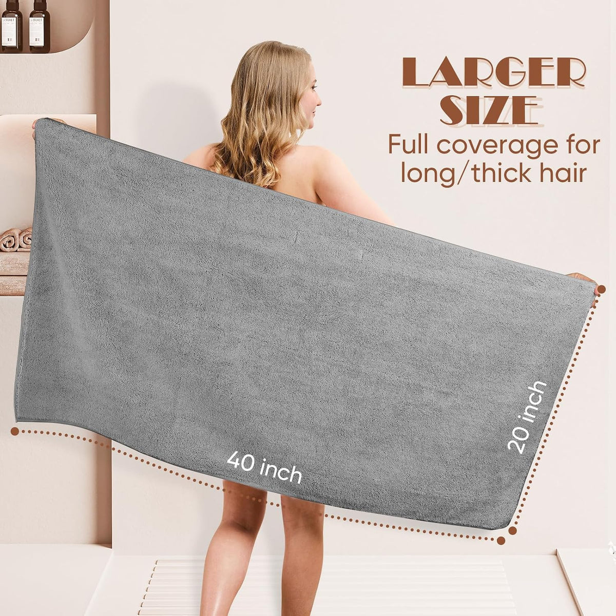 AIDEA Hair Towel Wrap, 5 Pack Absorbent Fast Drying Hair Towels 40"×20"