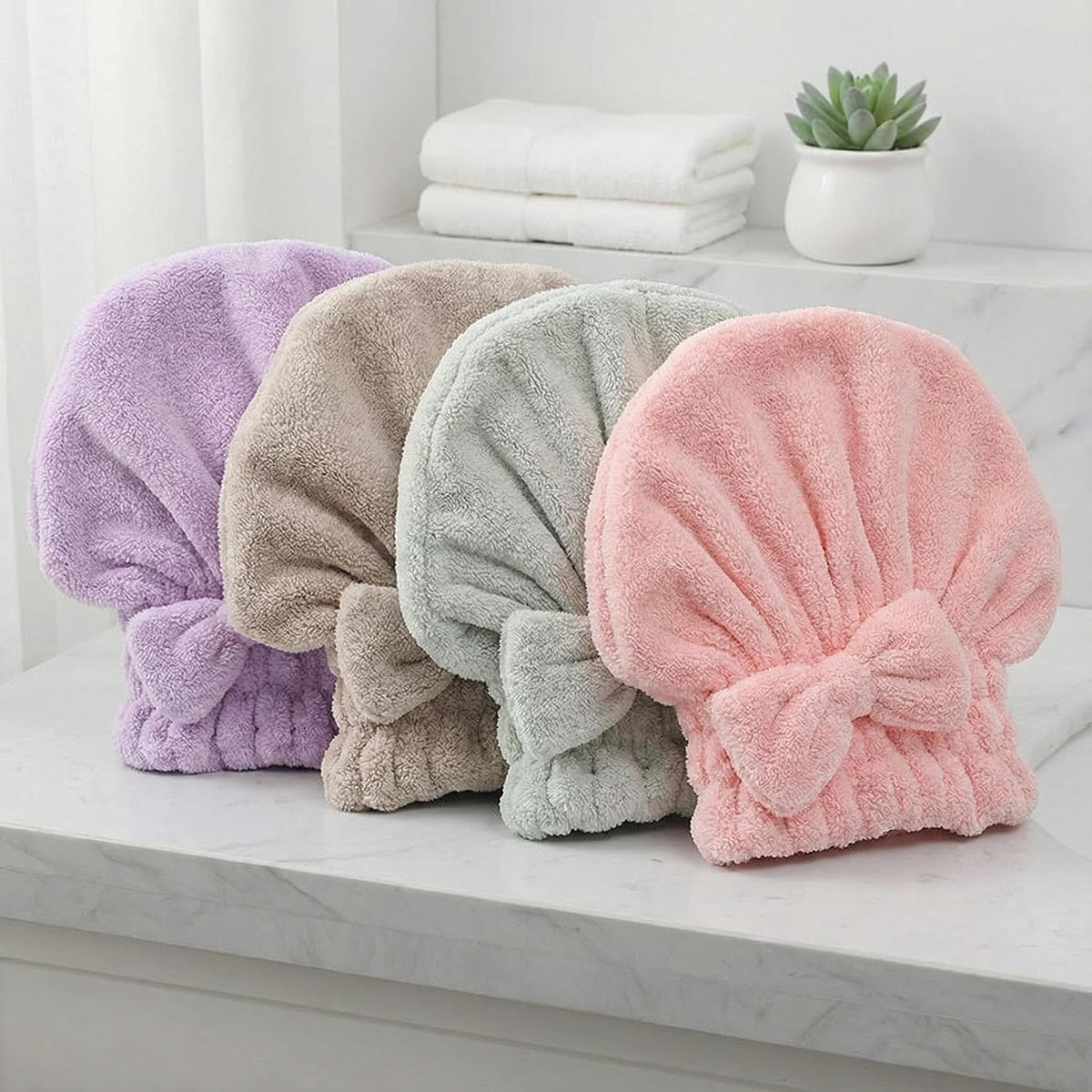 4 Pack Microfiber Hair Towels Bow Wrap for Women Quick Dry