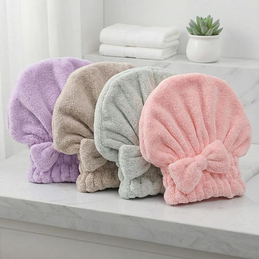 4 Pack Microfiber Hair Towels Bow Wrap for Women Quick Dry