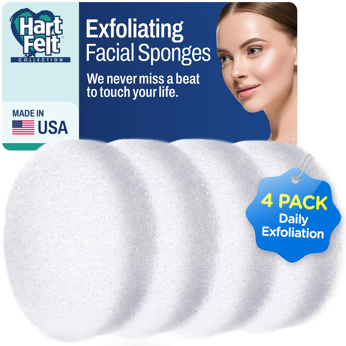 HartFelt Bath Sponges for Shower | Oval Body Wash Scrubber for Exfoliating Skin | Clean and Refresh Body, Back & Arms | Chemical-Free Body Sponge | Made in USA - Pack of 6