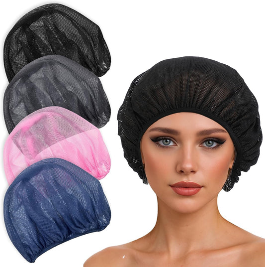 4pcs Mesh Hair Net for Sleeping, Net Plopping Cap for Drying Curly Hair, Curly Hair Drying Cap for Women Sleeping Dry Hairs, Kitchen Home Use (Black, Navy, Dark Blue, Gray)