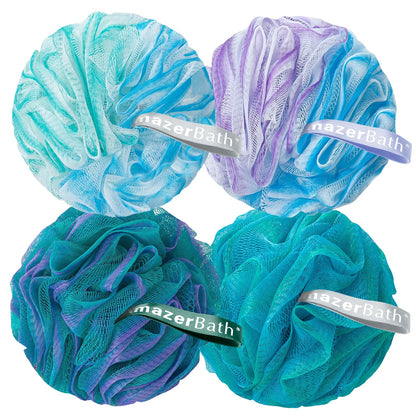 AmazerBath Charcoal Loofah Sponge, Shower Loofah 60g/PCS - Body Scrubber Loofa Set of 4 - Charcoal Blue, Green, Purple & Red, Bath Sponge for Men and Women