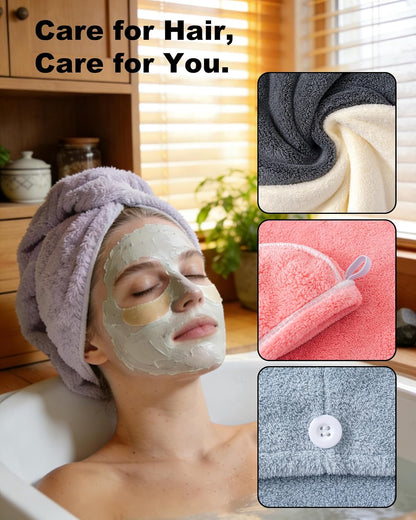 Lumimi Bath Pre Dry Hair Towel with Button, Red Grey, 2 Pack