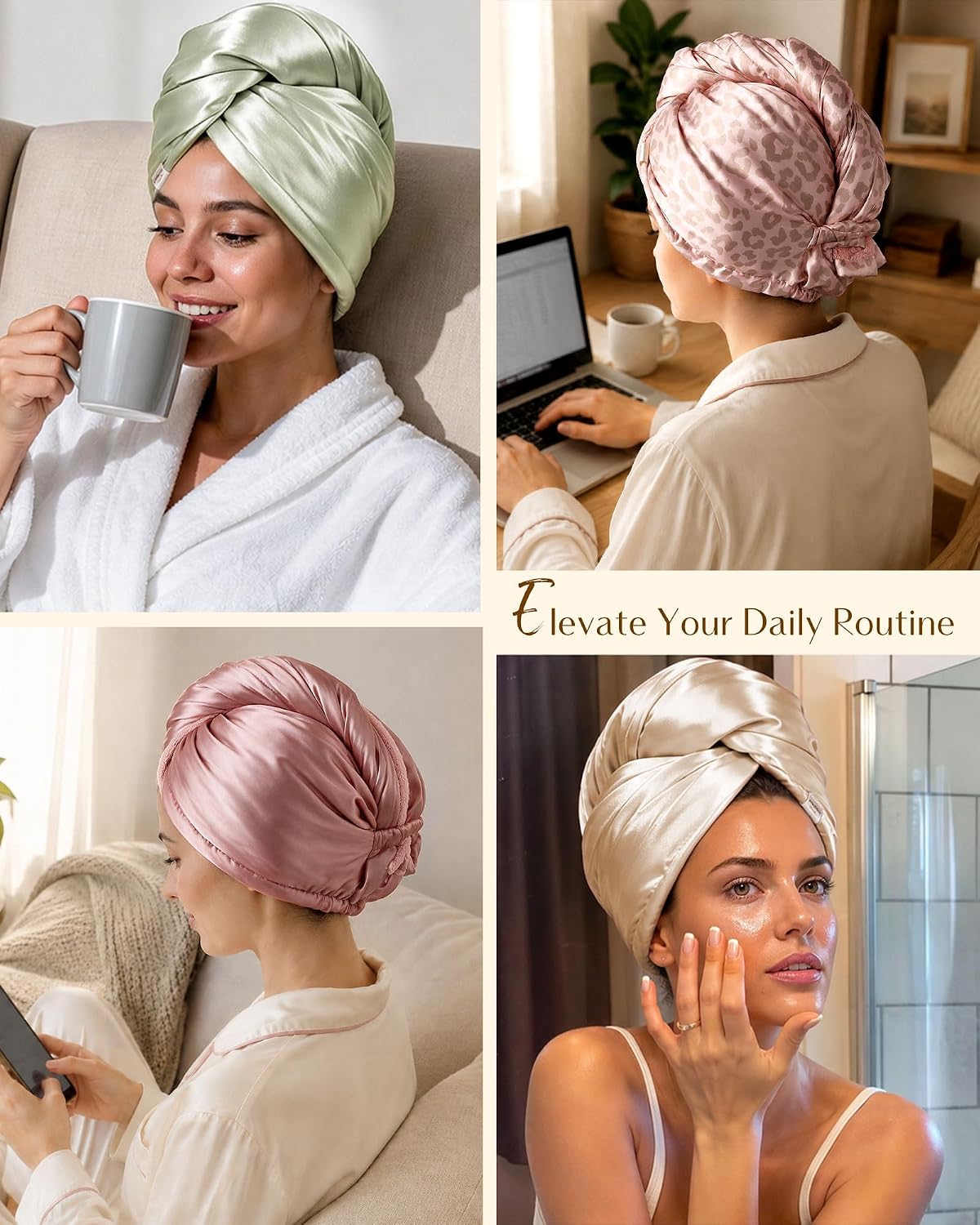 YANIBEST Satin Microfiber Hair Towel Wrap, Fast Drying Turban for Women