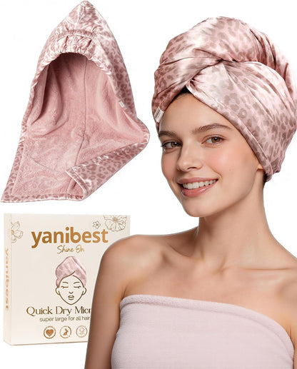 YANIBEST Satin Microfiber Hair Towel Wrap, Fast Drying Turban for Women