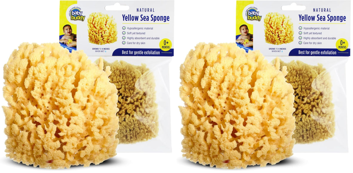 Baby Buddy (1 Count, 4 Inch) Natural Yellow Sea Bath Sponge, Natural Baby Bath Sponge for Newborns and Kids, Soft When Wet, Absorbent, Biodegradable, Hypoallergenic