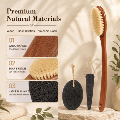 DEBETOOL 17 in Bath Brush Long Handle for Shower - Natural Boar Bristle