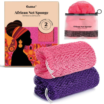 CORATED African Net Sponge Authentic, Shower Loofah Exfoliating Bath Sponge