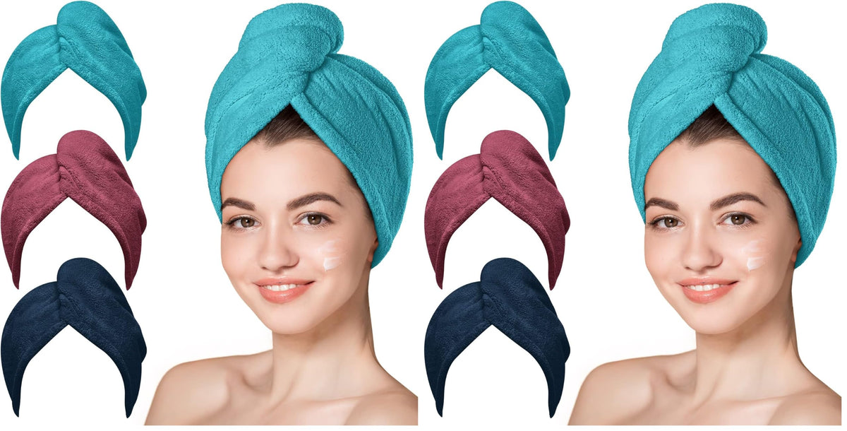 Hicober Microfiber Hair Towel Wrap for Women, Grey Blue Grey, 3-Pack
