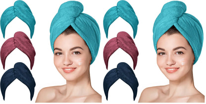 Hicober Microfiber Hair Towel Wrap for Women, Blue Grey Pink, 3-Pack